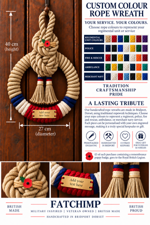 Custom Military or Blue Light Handcrafted Commemorative Rope Wreath - Made in Dorset