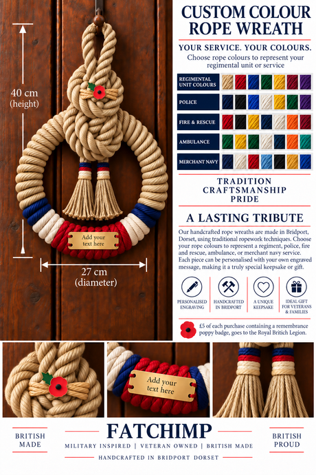 Custom Military or Blue Light Handcrafted Commemorative Rope Wreath - Made in Dorset