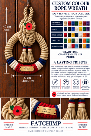 Custom Military or Blue Light Handcrafted Commemorative Rope Wreath - Made in Dorset