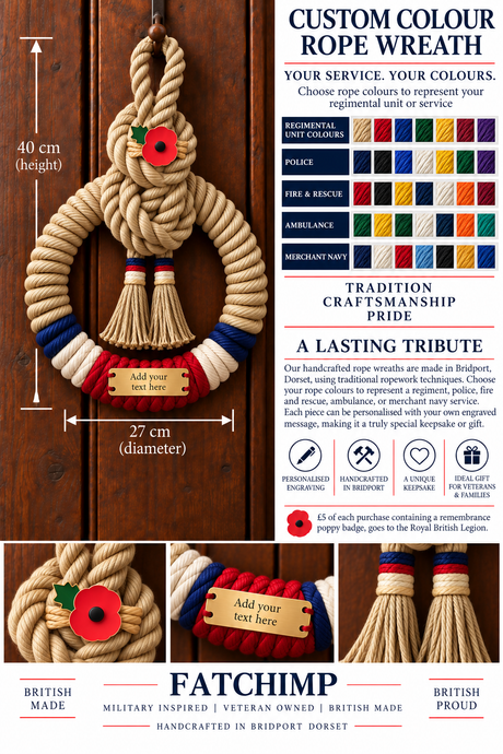 Custom Military or Blue Light Handcrafted Commemorative Rope Wreath - Made in Dorset