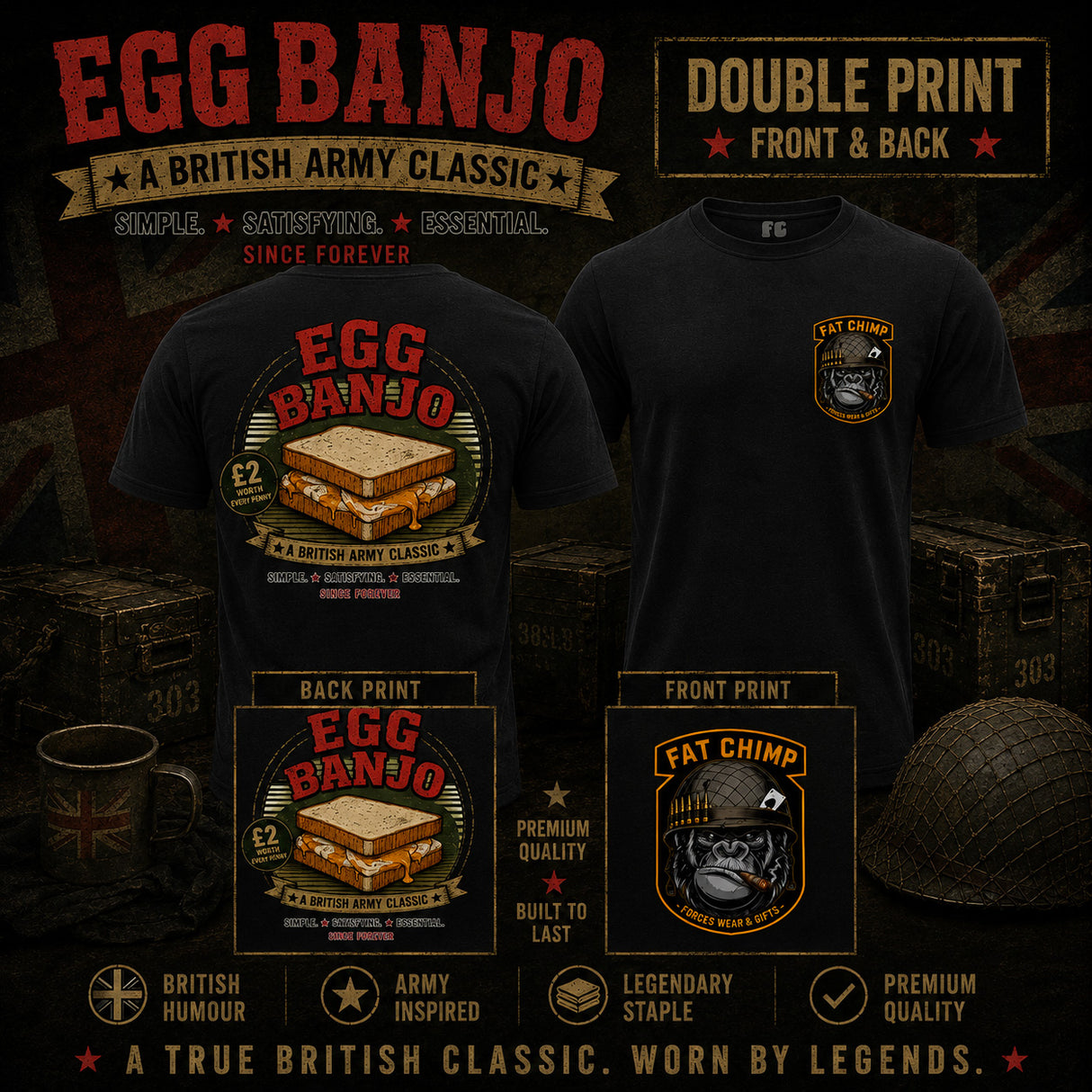 Egg Banjo Army Classic Double Print T-Shirt