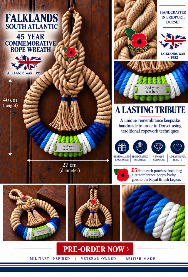 Falklands 45 South Atlantic Handcrafted Commemorative Rope Wreath - Made in Dorset - Pre-Order