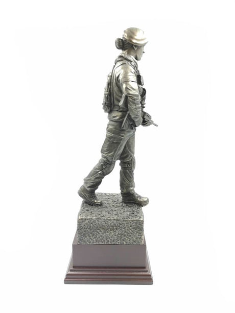 Female British Soldier On Patrol Cold Cast Bronze Statue Military