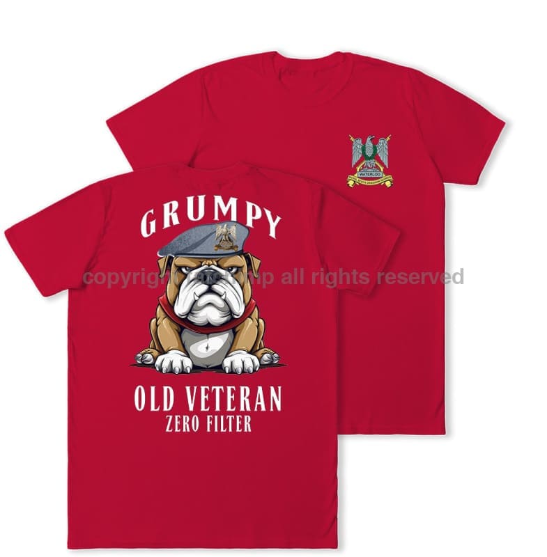 Grumpy Old Scots Dragoon Guards Veteran Double Print T-Shirt Men’s Small - 34/36 Inch Chest / Red