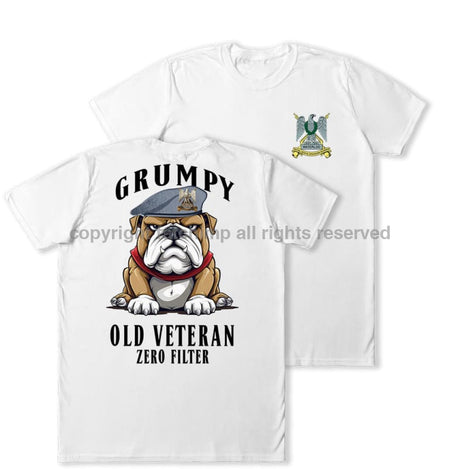 Grumpy Old Scots Dragoon Guards Veteran Double Print T-Shirt Men’s Small - 34/36 Inch Chest / White