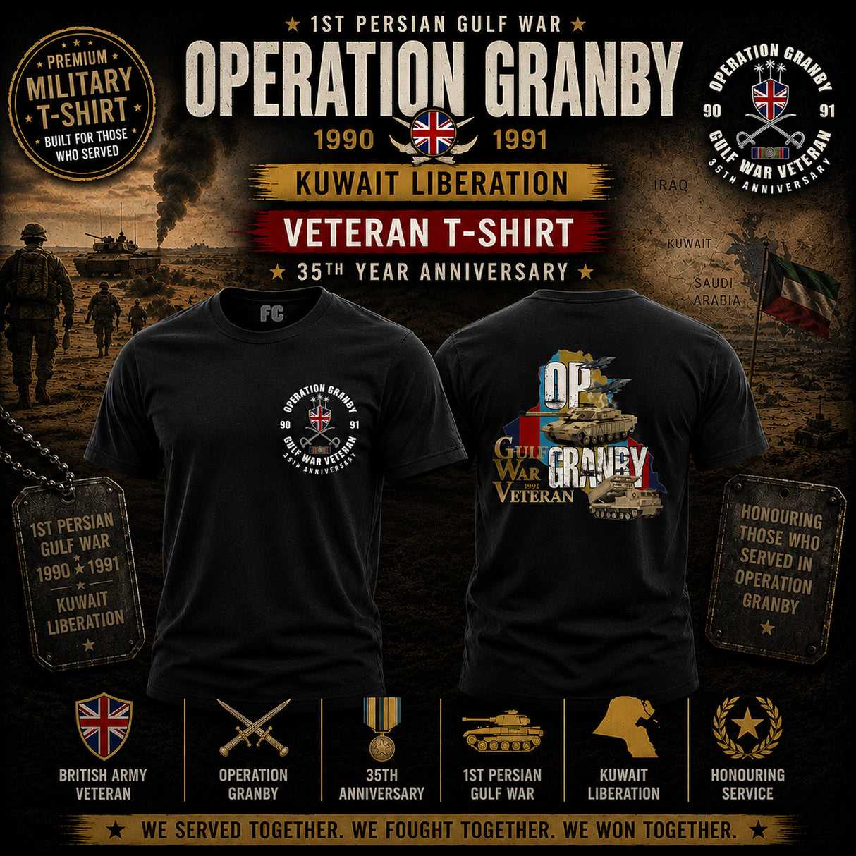OP Granby Gulf War 35 Veteran Double Side Printed T-Shirt