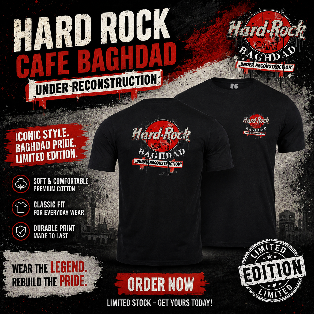 Hard Rock Cafe Baghdad Retro Double Print T-Shirt