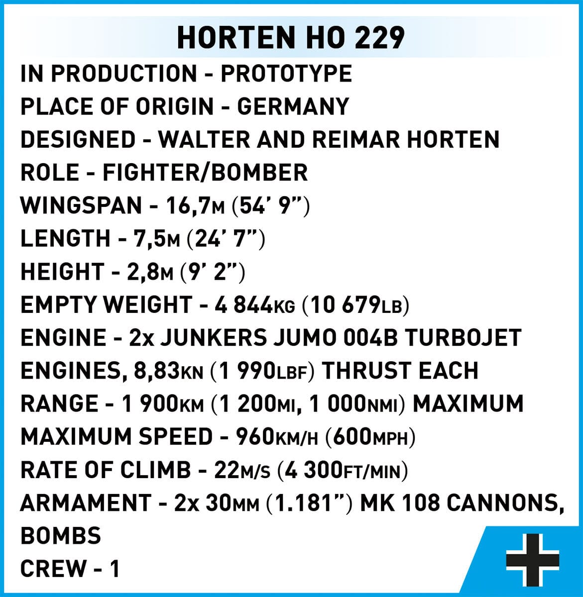 Horten Ho 229 brick plane model
