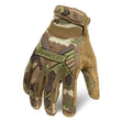 A single tactical glove in a camouflage pattern with tan mesh and suede-like panels, featuring the Bironclad brand name on the back of the hand, shown against a plain white background.