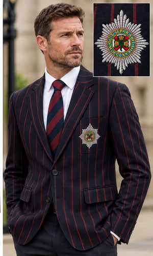 Irish Guards Regimental Blazer with Embroidered Badge – Navy with Burgundy Stripe