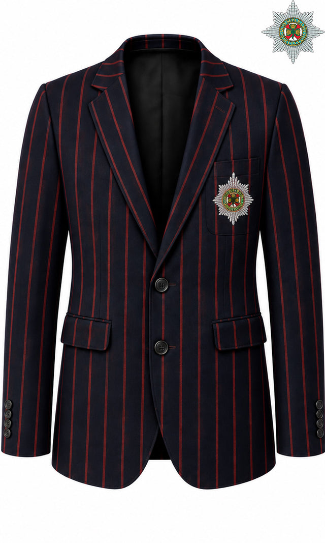 Irish Guards Regimental Blazer with Embroidered Badge – Navy with Burgundy Stripe