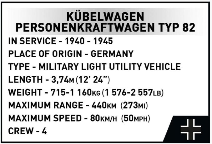 Kubelwagen - Typ 82 brick model - COBI 2803 - 1326 bricks