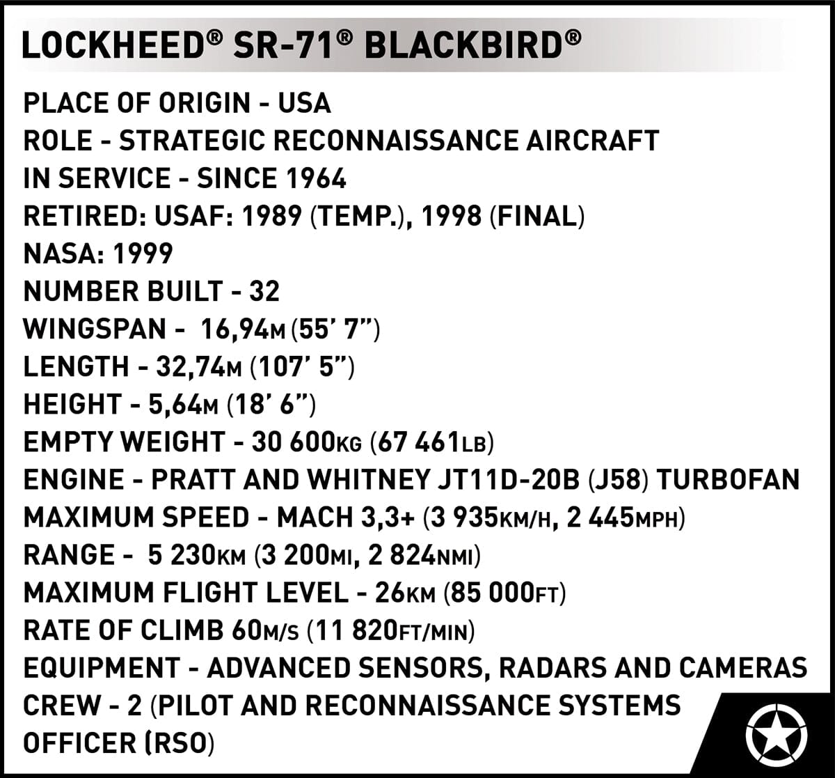 Lockheed SR-71 Blackbird brick aircraft model 