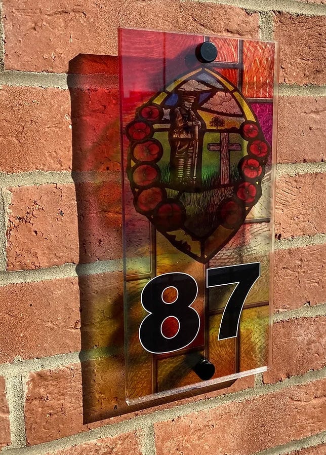 Lone Tommy and Poppy Scene Stained Glass Style House Sign