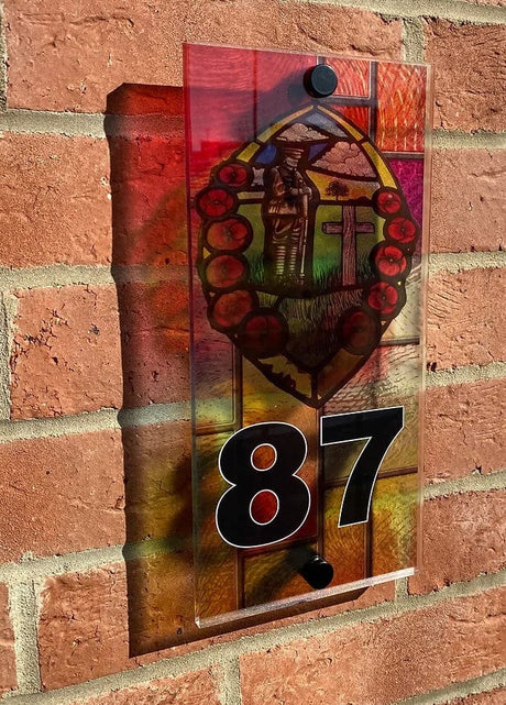Lone Tommy and Poppy Scene Stained Glass Style House Sign