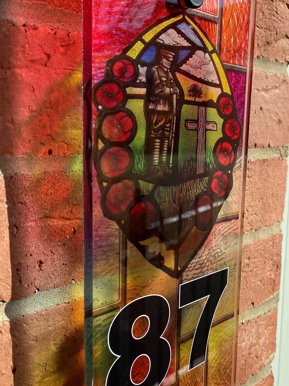 Lone Tommy and Poppy Scene Stained Glass Style House Sign