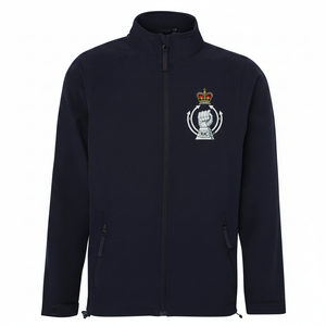Navy soft shell jacket with embroidered Royal Armoured Corps badge on the left chest