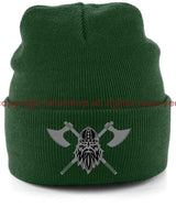 Never Surrender Embroidered Cuffed Beanie Hat Bottle Green