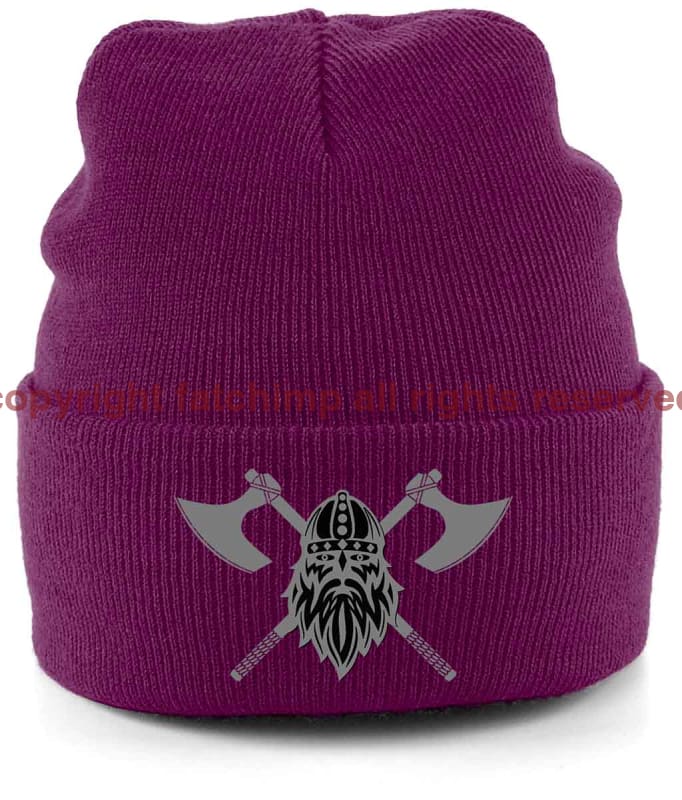 Never Surrender Embroidered Cuffed Beanie Hat Burgundy