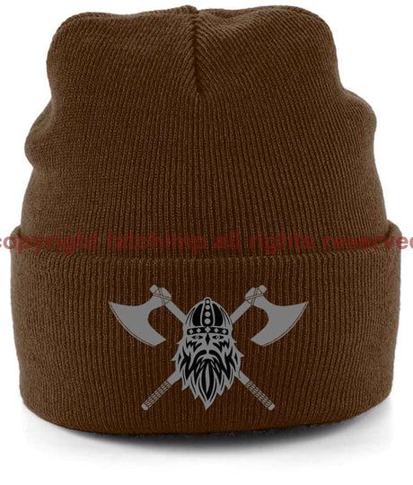 Never Surrender Embroidered Cuffed Beanie Hat Chocolate Brown