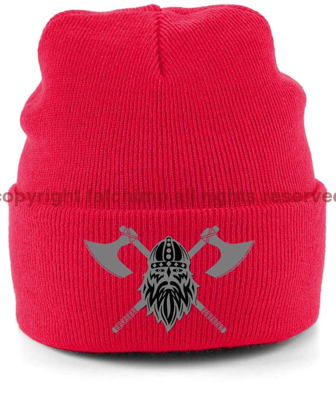 Never Surrender Embroidered Cuffed Beanie Hat Classic Red