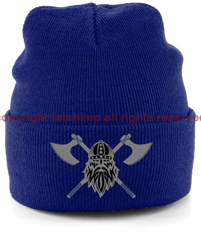 Never Surrender Embroidered Cuffed Beanie Hat French Navy Blue