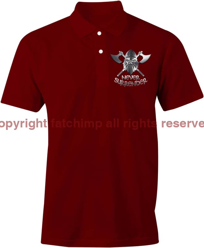 Never Surrender Embroidered Polo Shirt Small / Burgundy (Cotton)