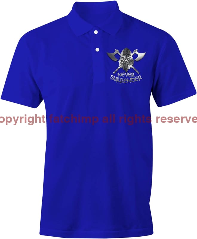Never Surrender Embroidered Polo Shirt Xs / Royal Blue (Cotton)