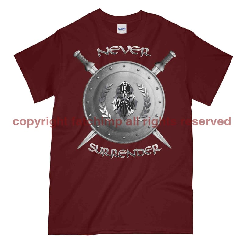 Never Surrender Shield And Swords Printed T-Shirt
