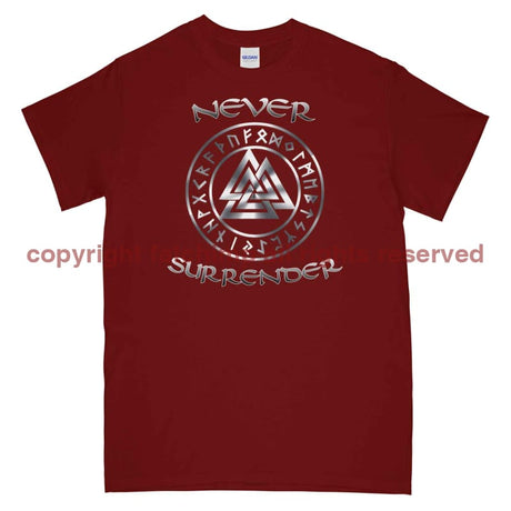 Never Surrender Valknut Printed T-Shirt