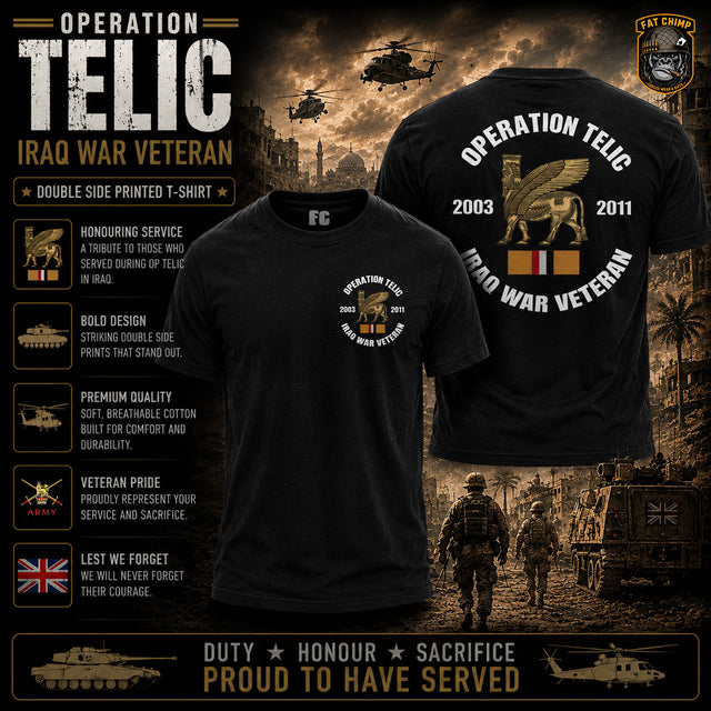 OP Telic Iraq War Veteran Double Side Printed T-Shirt