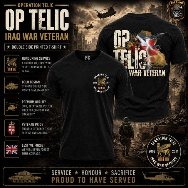 OP Telic Iraq War Zone Veteran Double Side Printed T-Shirt