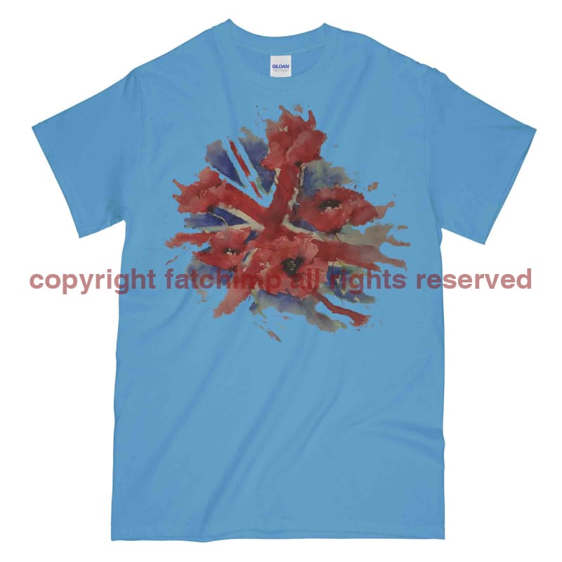 Poppies On Union Flag Watercolour Printed T-Shirt
