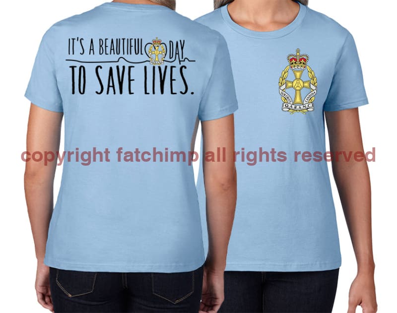 Qaranc Saving Lives Double Print Unisex T-Shirt Ladies Small - Size 8/10 / Light Blue