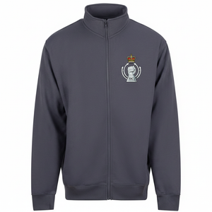 RAC badge on solid grey zipped jacket