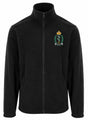 A black zip-up fleece jacket with a stand-up collar, featuring a green, gold, and white RAMS medical crest embroidered on the left chest, displayed on a solid white background.