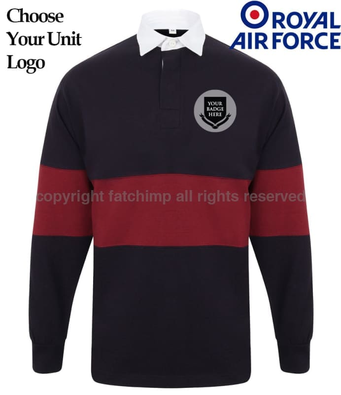 Royal Air Force Units Panelled Rugby Shirt Small - 36/38 Inch Chest / Navy/Burgundy