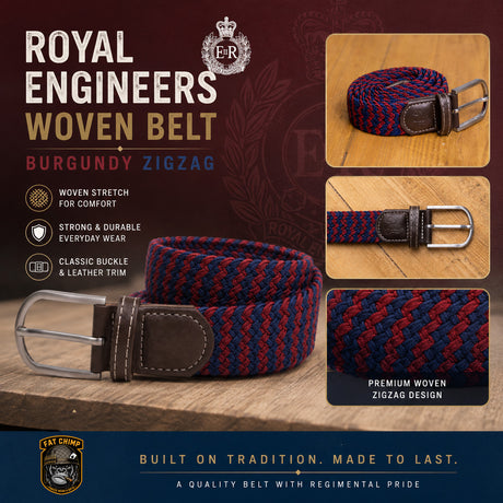 Royal Engineers Woven Belt - Burgundy Zigzag