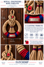 Royal Engineers rope wreath product collage on a dark wood background, showing the wreath with dimensions, close-up rope details, red poppy decorations, and promotional text including 'Fatchimp' and 'British Made'.