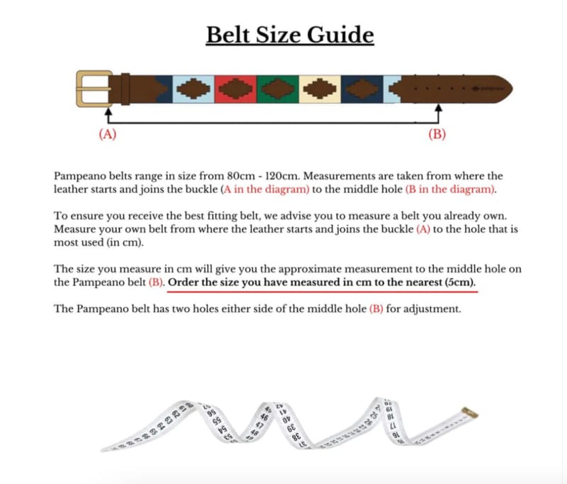 pampeano belt size chart