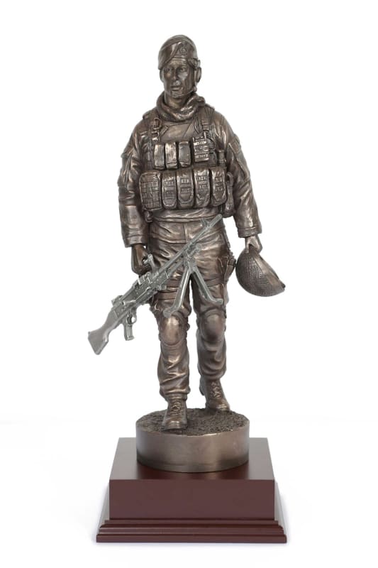ROYAL MARINE With Pewter GPMG Cold Cast Bronze Statue
