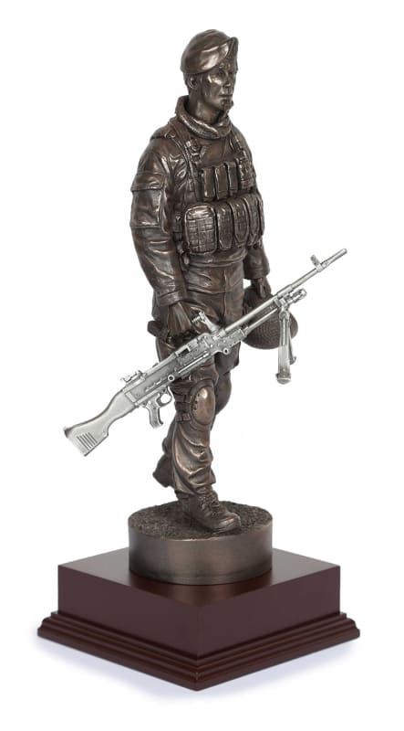 ROYAL MARINE With Pewter GPMG Cold Cast Bronze Statue