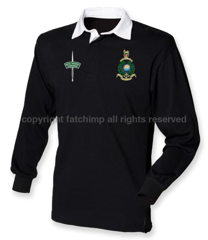 Royal Marines Long Sleeve Men’s Rugby Shirt Medium - 38/40 Inch Chest / Black/White Collar
