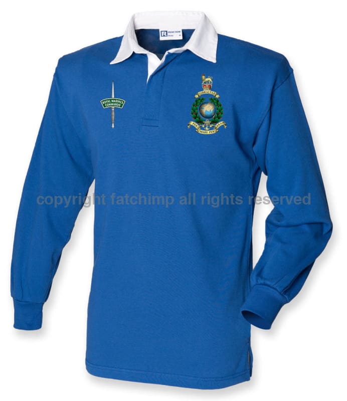 Royal Marines Long Sleeve Men’s Rugby Shirt Small - 36/38 Inch Chest / Blue/White Collar