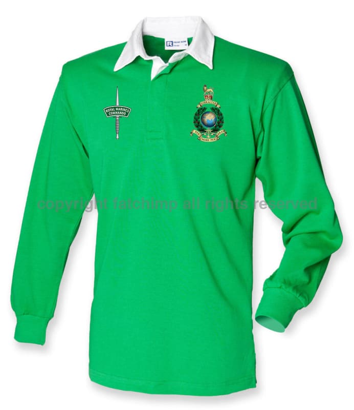 Royal Marines Long Sleeve Men’s Rugby Shirt Small - 36/38 Inch Chest / Bright Green/White Collar