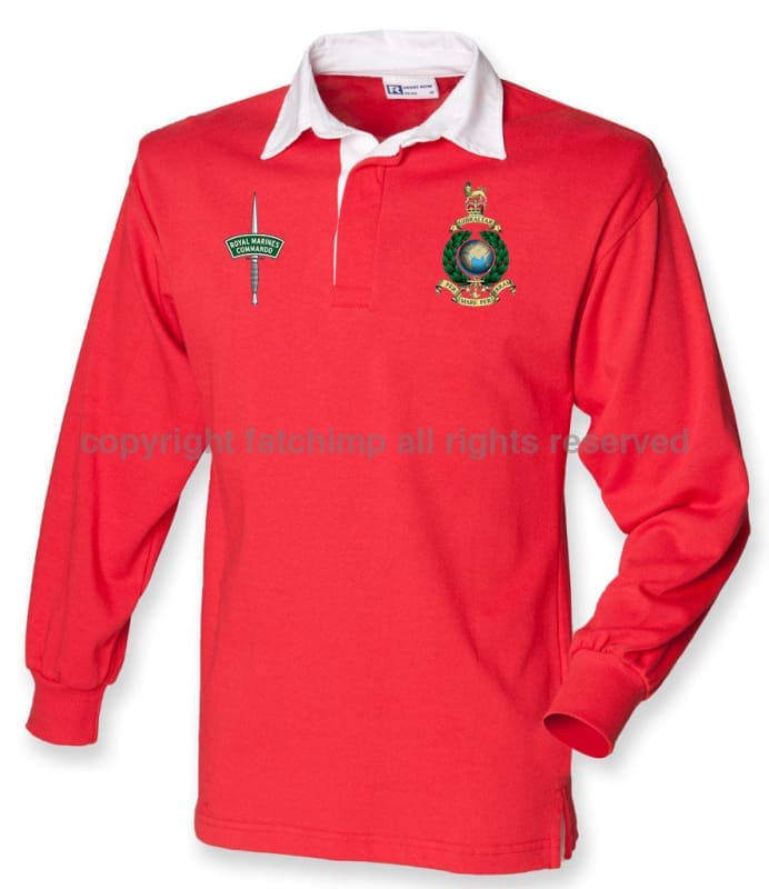Royal Marines Long Sleeve Men’s Rugby Shirt Small - 36/38 Inch Chest / Red/White Collar