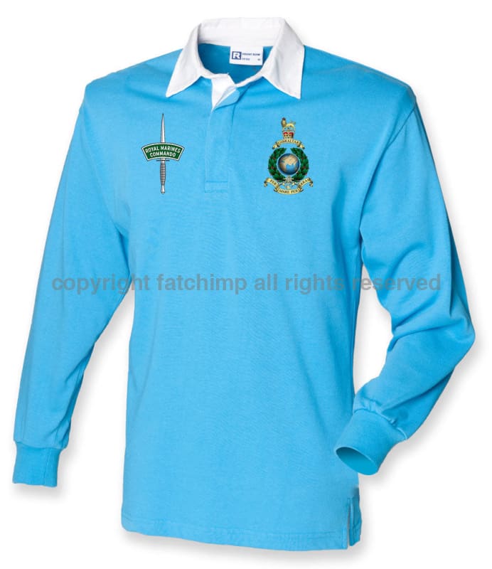 Royal Marines Long Sleeve Men’s Rugby Shirt Small - 36/38 Inch Chest / Surf Blue/White Collar