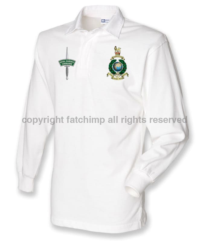 Royal Marines Long Sleeve Men’s Rugby Shirt Small - 36/38 Inch Chest / White/White Collar