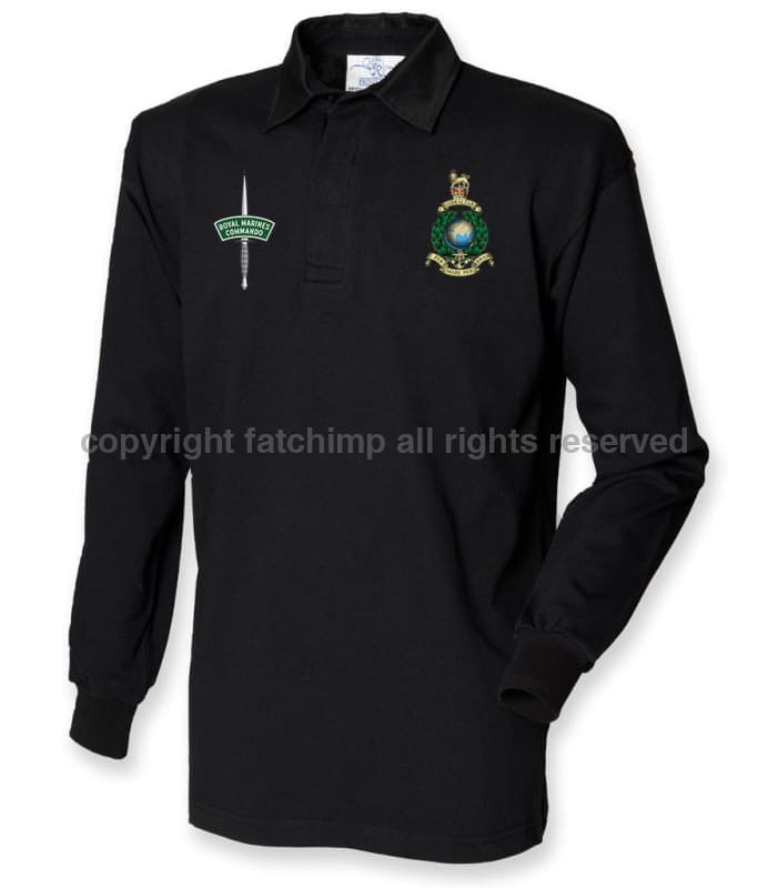 Royal Marines Long Sleeve Men’s Rugby Shirt Xs - 34/36 Inch Chest / Black/Black Collar