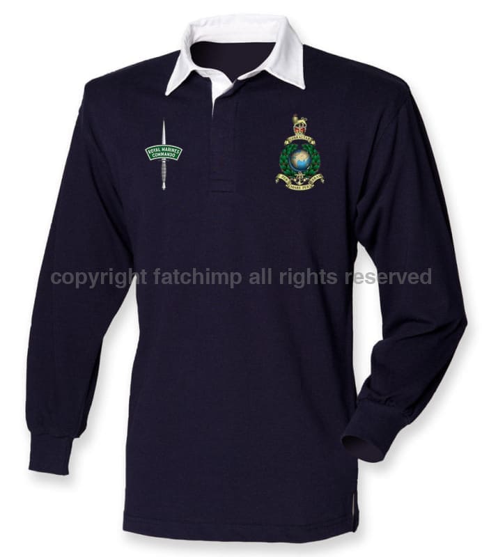 Royal Marines Long Sleeve Men’s Rugby Shirt Xs - 34/36 Inch Chest / Black/White Collar